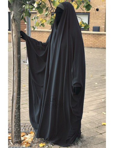 Grande Jilbab Saudita Umm Hafsa com decote em V - Cinzento-jilbab com decote em V-Maktaba-Ahloulhadith