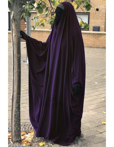 Big Jilbab Saoudien Umm Hafsa Col V - Aubergine-v-neck jilbab-Maktaba-Ahloulhadith