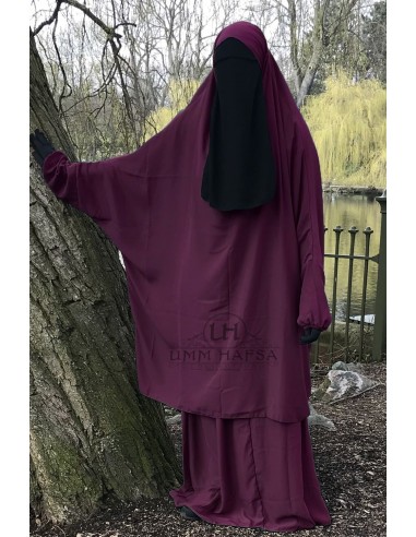Jilbab 2 peças "saia" clássica Umm Hafsa - Bordeaux-Jilbab Umm Hafsa-Maktaba-Ahloulhadith