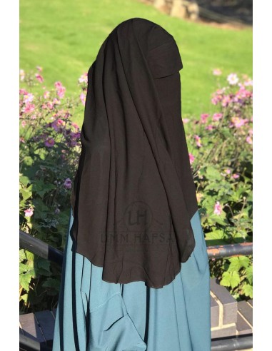 Niqab a due veli con cappuccio 95cm Umm Hafsa - Nero-Niqab 2 veli-Maktaba-Ahloulhadith
