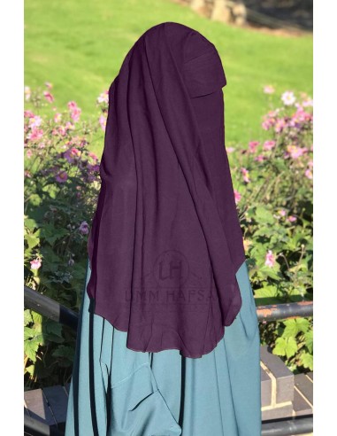 Niqab two Veils Cap 95cm Umm Hafsa - Plum-Niqab 2 Voiles-Maktaba-Ahloulhadith