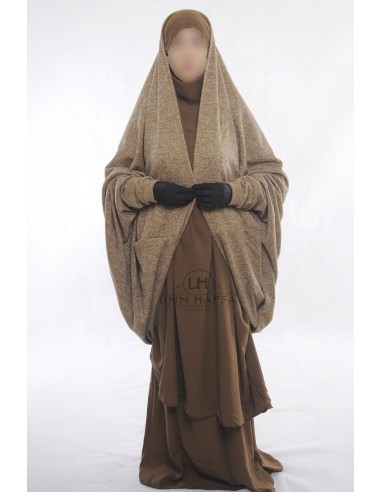 Gilet Maryam su jilbab di Umm Hafsa - Taupe-GILET SU JILBAB-Maktaba-Ahloulhadith