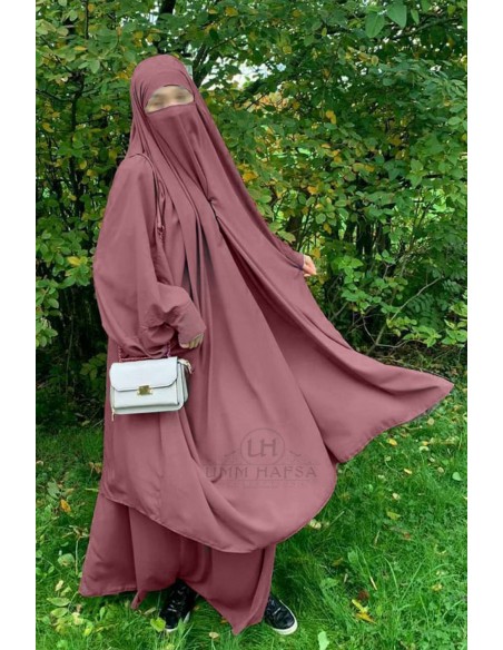 Jilbab 2 pieces à clips "jupe" Umm Hafsa - Bois de rose
