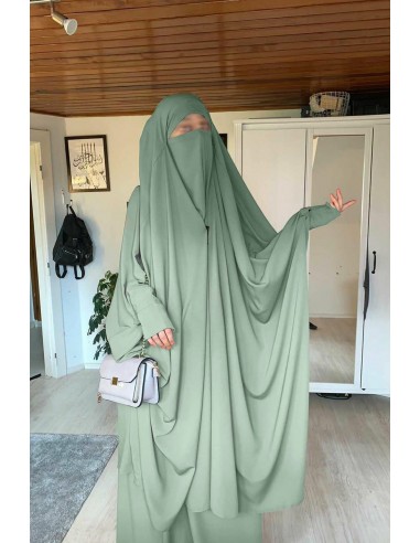 Jilbab 2 pieces with clips "skirt" Umm Hafsa - Water green-Jilbab Umm Hafsa-Maktaba-Ahloulhadith
