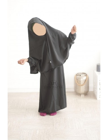 Abaya Hijab rapariga Umm hafsa - Preto-Conjunto Abaya/Hijab-Maktaba-Ahloulhadith
