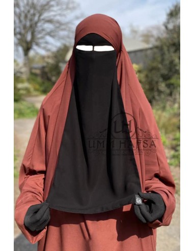 NIQAB 2 ZIJLEN 105CM UMM HAFSA - Zwart-Niqab 2 Sluiers-Maktaba-Ahloulhadith