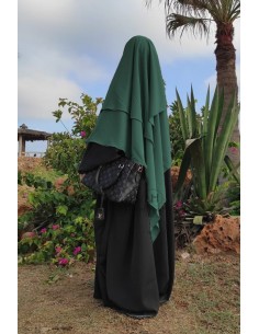 Khimar driehoek twee sluiers Umm Hafsa - Dennengroen