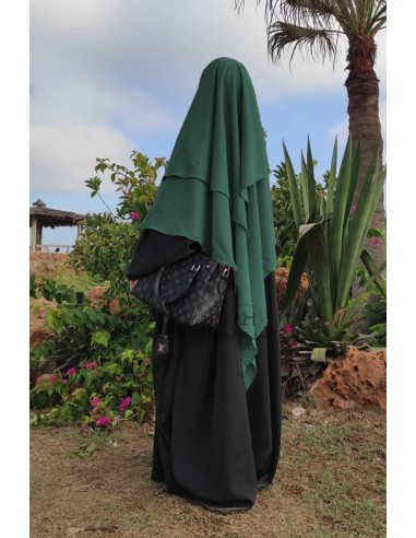 Khimar driehoek twee sluiers Umm Hafsa - Dennengroen-Hijab/Khimar Umm Hafsa-Maktaba-Ahloulhadith