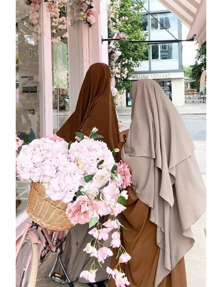 Khimar triangel två slöjor Umm Hafsa - Taupe