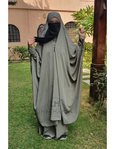 Jilbab de 2 peças com molas “saia” Umm Hafsa – Cinza Oliva-Jilbab Umm Hafsa-Maktaba-Ahloulhadith