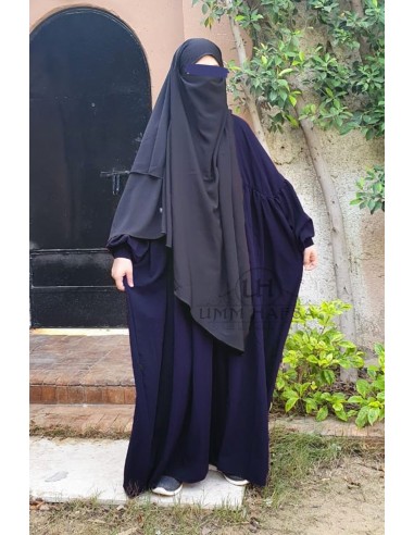 Abaya com clipes Hafsa - Azul-Abaya Umm Hafsa-Maktaba-Ahloulhadith