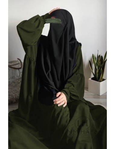 Abaya med clips Hafsa - Khaki-Abaya Umm Hafsa-Maktaba-Ahloulhadith