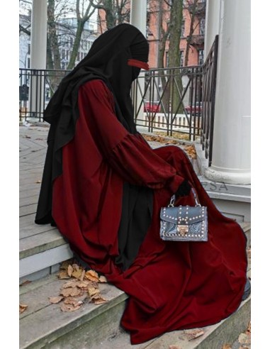 Abaya Hafsa con clips – Burdeos-Abaya Umm Hafsa-Maktaba-Ahloulhadith