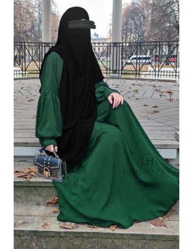 Abaya a clips Hafsa - verde-fogo-Abaya Umm Hafsa-Maktaba-Ahloulhadith