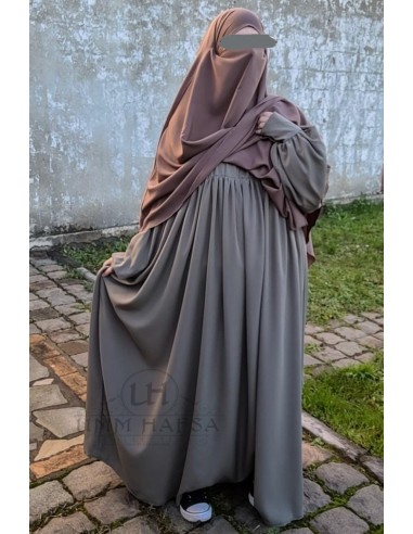 Abaya a clips Hafsa - Olive Grey-Abaya Umm Hafsa-Maktaba-Ahloulhadith