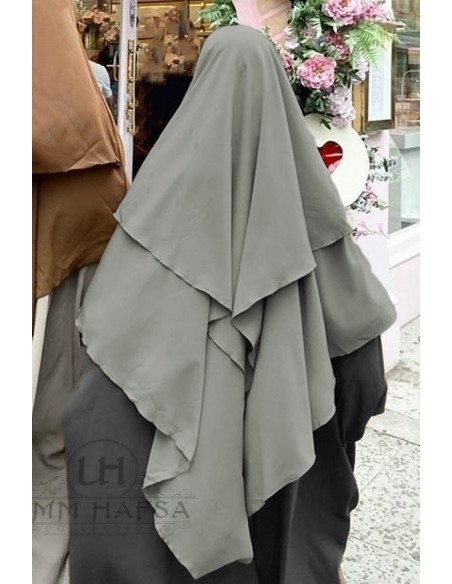 Khimar triangel två slöjor Umm Hafsa - Olivgrå