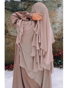 Khimar 3 slöjor Umm Hafsa - Taupe