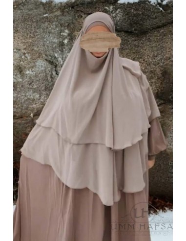 Khimar 3 slöjor Umm Hafsa - Taupe-Hijab/Khimar Umm Hafsa-Maktaba-Ahloulhadith