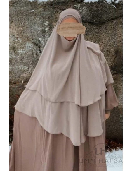 Khimar 3 slöjor Umm Hafsa - Taupe