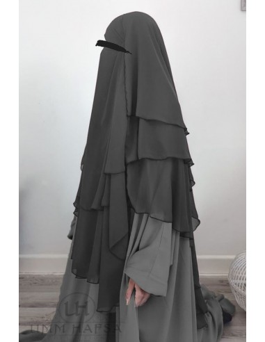 Khimar 3 véus Umm Hafsa - Cinzento-Hijab/Khimar Umm Hafsa-Maktaba-Ahloulhadith