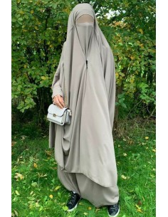 Jilbab 2 Stück mit Clips "Rock" Umm Hafsa "Caviary Luxe" - Taupe
