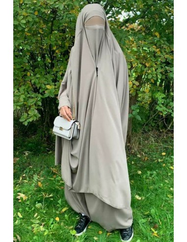 Jilbab de 2 peças com clipes "saia" Umm Hafsa "Caviary Luxe" - Taupe-Jilbab Umm Hafsa-Maktaba-Ahloulhadith