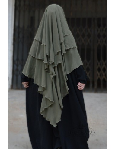 Khimar 3 Segel Umm Hafsa - Khaki Olive-Hijab/Khimar Umm Hafsa-Maktaba-Ahloulhadith