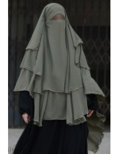 Khimar 3 voiles Umm Hafsa - Kaki Olive