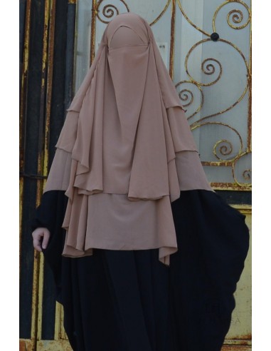 Khimar 3 véus Umm Hafsa - Camelo-Hijab/Khimar Umm Hafsa-Maktaba-Ahloulhadith