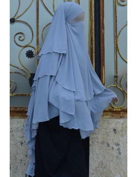 Khimar 3 sluiers Umm Hafsa - Lichtgrijs