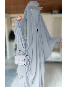 Jilbab 2 pieces à clips "jupe" Umm Hafsa - Bleu Gris