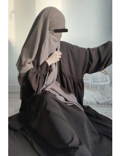 Abaya de encaixe Hafsa - Castanho