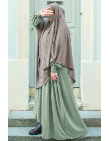 Abaya a clips Hafsa - Water green-Abaya Umm Hafsa-Maktaba-Ahloulhadith