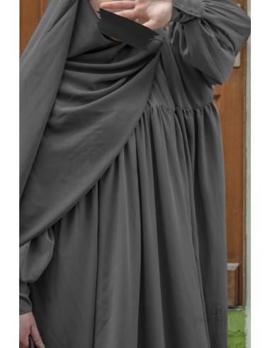 Abaya a clips Hafsa - Cinzento-Abaya Umm Hafsa-Maktaba-Ahloulhadith