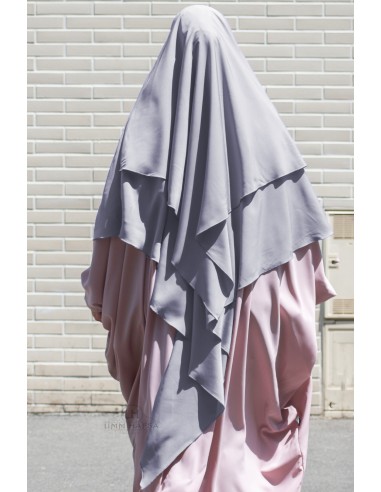 Khimar triangle deux voiles Umm Hafsa - Bleu Gris-Khimar Umm Hafsa-Maktaba-Ahloulhadith