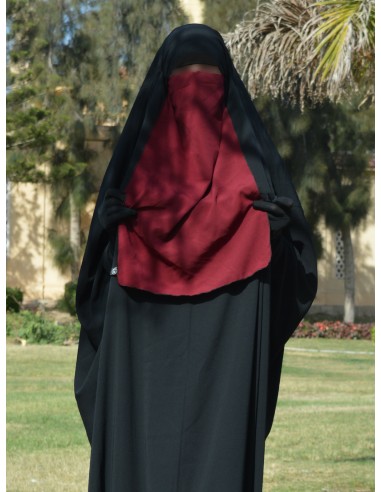 Halve Niqab 45cm van Umm Hafsa - Bordeaux-Niqab Umm Hafsa-Maktaba-Ahloulhadith