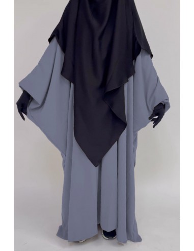 Abaya a farfalla Umm Hafsa - Grigio freddo-Abaya Umm Hafsa-Maktaba-Ahloulhadith
