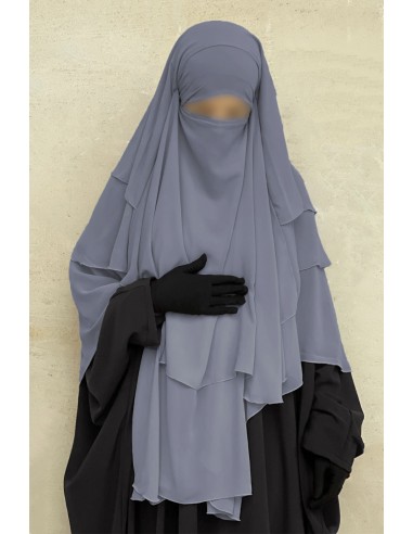 Khimar 3 sluiers Umm Hafsa - Koel Grijs-Hijab/Khimar Umm Hafsa-Maktaba-Ahloulhadith