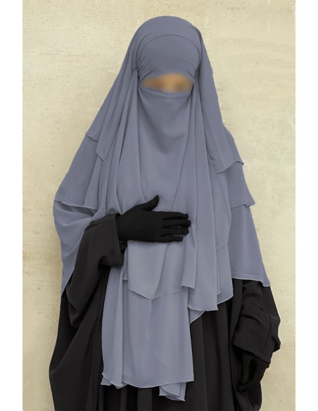 Khimar 3 sluiers Umm Hafsa - Koel Grijs