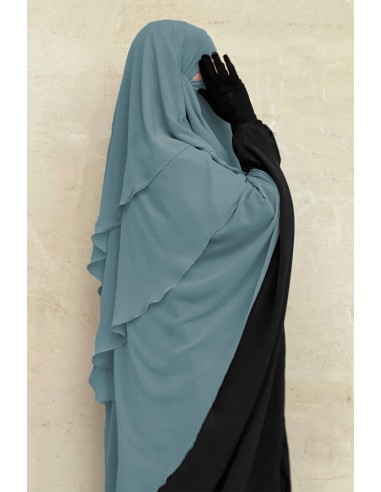 Khimar 3 slöjor Umm Hafsa - Rökblå-Hijab/Khimar Umm Hafsa-Maktaba-Ahloulhadith