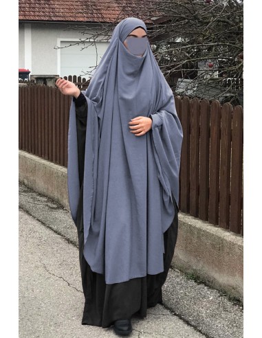 Khimar og sommerfugl-niqab Umm Hafsa - Kjølig grå-Khimar og Niqab-Maktaba-Ahloulhadith