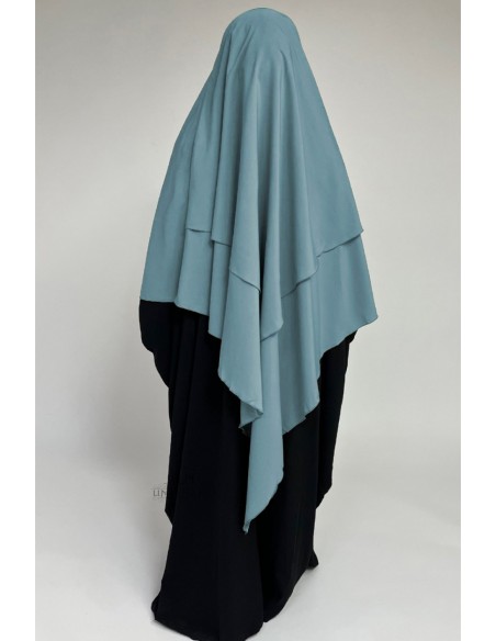 Khimar triangle deux voiles Umm Hafsa - Bleu fumée