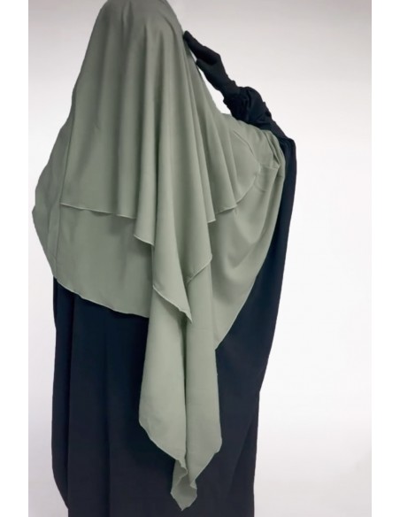 Umm Hafsa trekantig khimar med två slöjor – Olivgrå