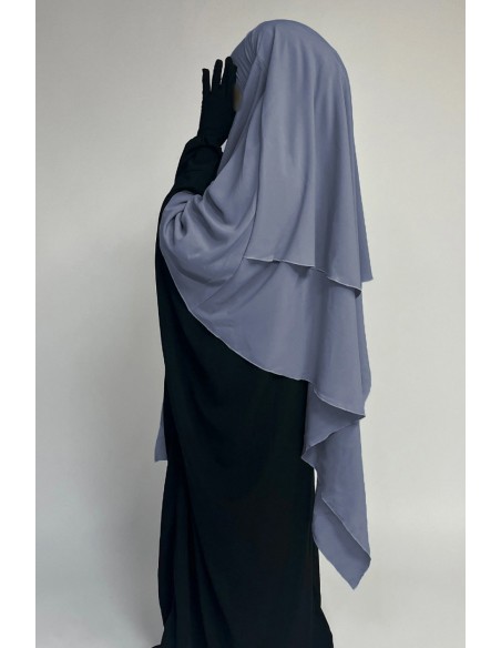 Khimar triangular de doble velo Umm Hafsa - Gris frío