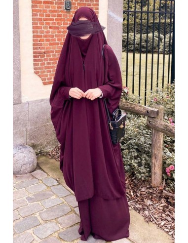 Jilbab 2 pieces with clips "skirt" Umm Hafsa - Plum-Jilbab Umm Hafsa-Maktaba-Ahloulhadith