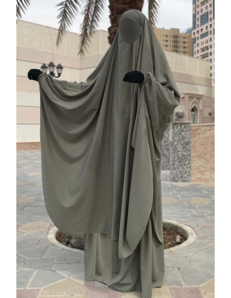 Big Jilbab de 2 piezas “FALDA” Umm Hafsa – Gris Oliva
