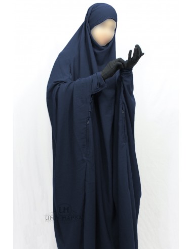 Umm Hafsa Falda Jilbab con cremallera - Azul-Jilbab Umm Hafsa-Maktaba-Ahloulhadith
