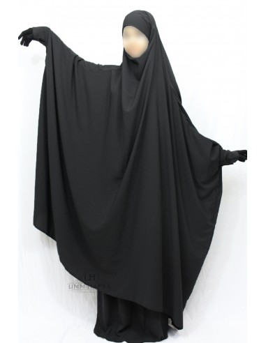 Umm Hafsa Falda Jilbab con cremallera - Negro-Jilbab Umm Hafsa-Maktaba-Ahloulhadith