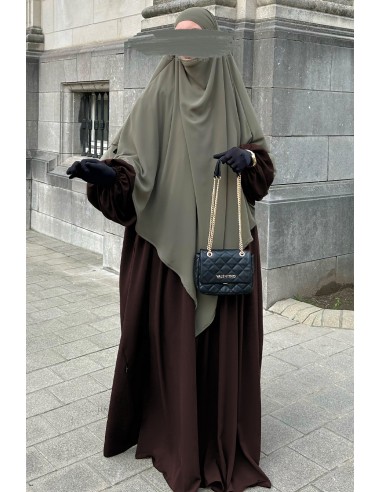 Abaya manches ballon Umm Hafsa - Marron-Abaya manches ballon-Maktaba-Ahloulhadith