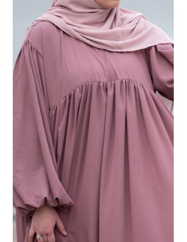 Abaya de mangas globo Umm Hafsa – Madera de rosa-Abaya con mangas globo-Maktaba-Ahloulhadith